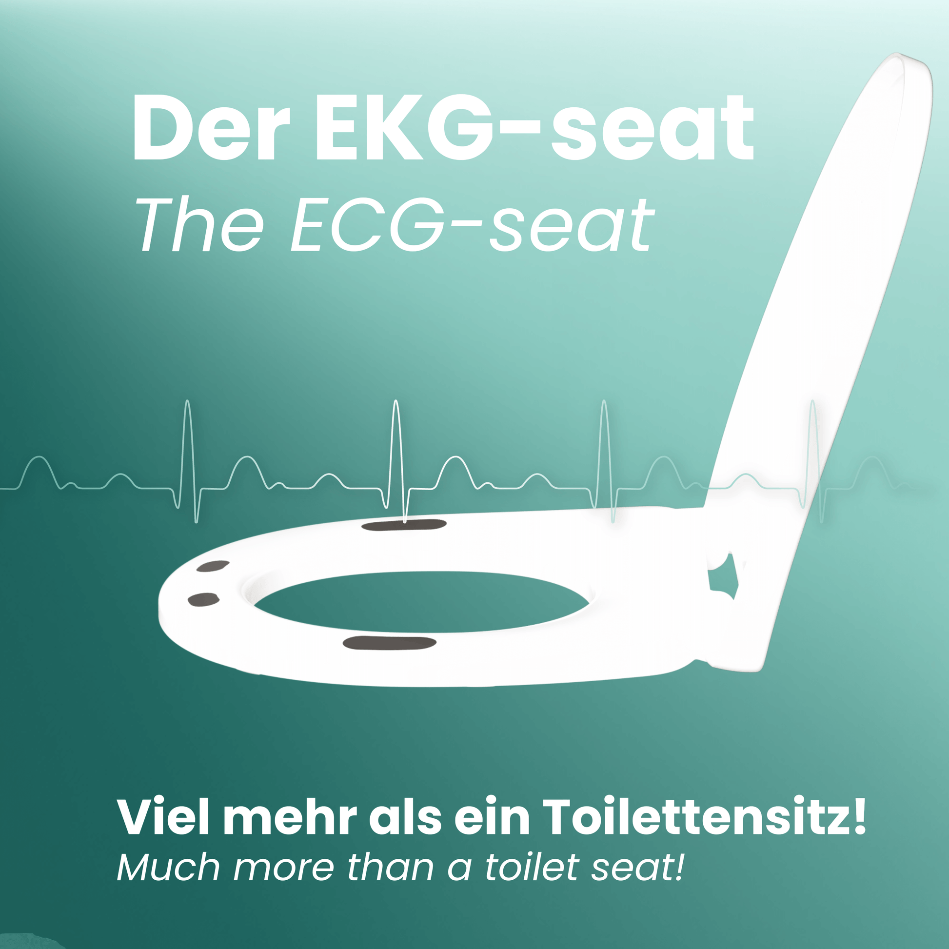 Eine seitliche Ansicht des EKG-seats. Auf dem Sitz sind die vier Elektroden zu sehen, über diesen sich eine EKG-Kurve erstreckt.